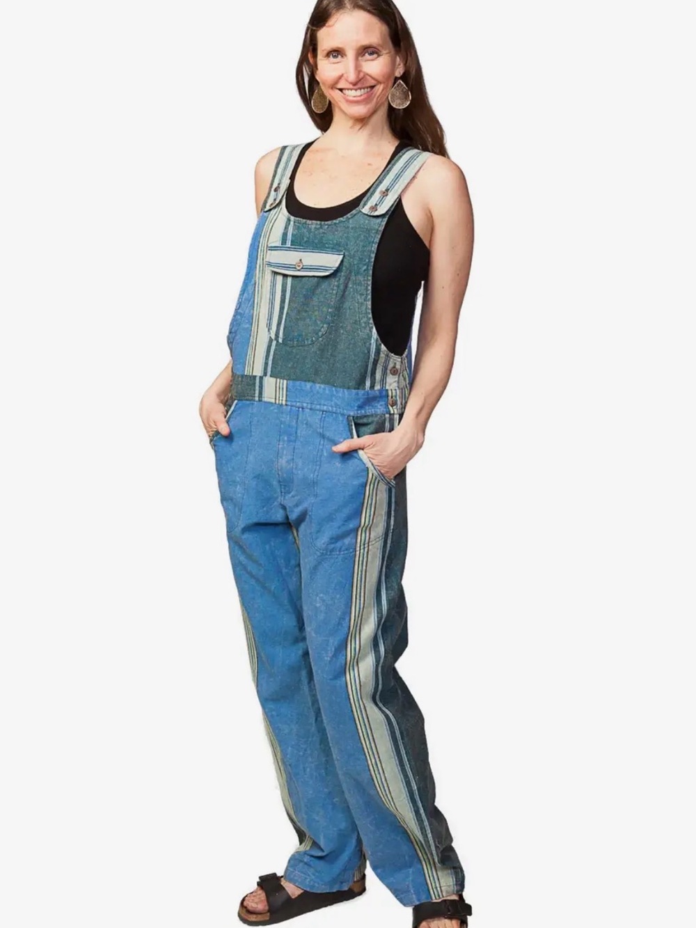 225–NWT Striped Blue Denim Overalls for Women